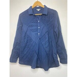 Sundance Blue Patchwork Eyelet Lace Blouse Size M boho Airy lightweight